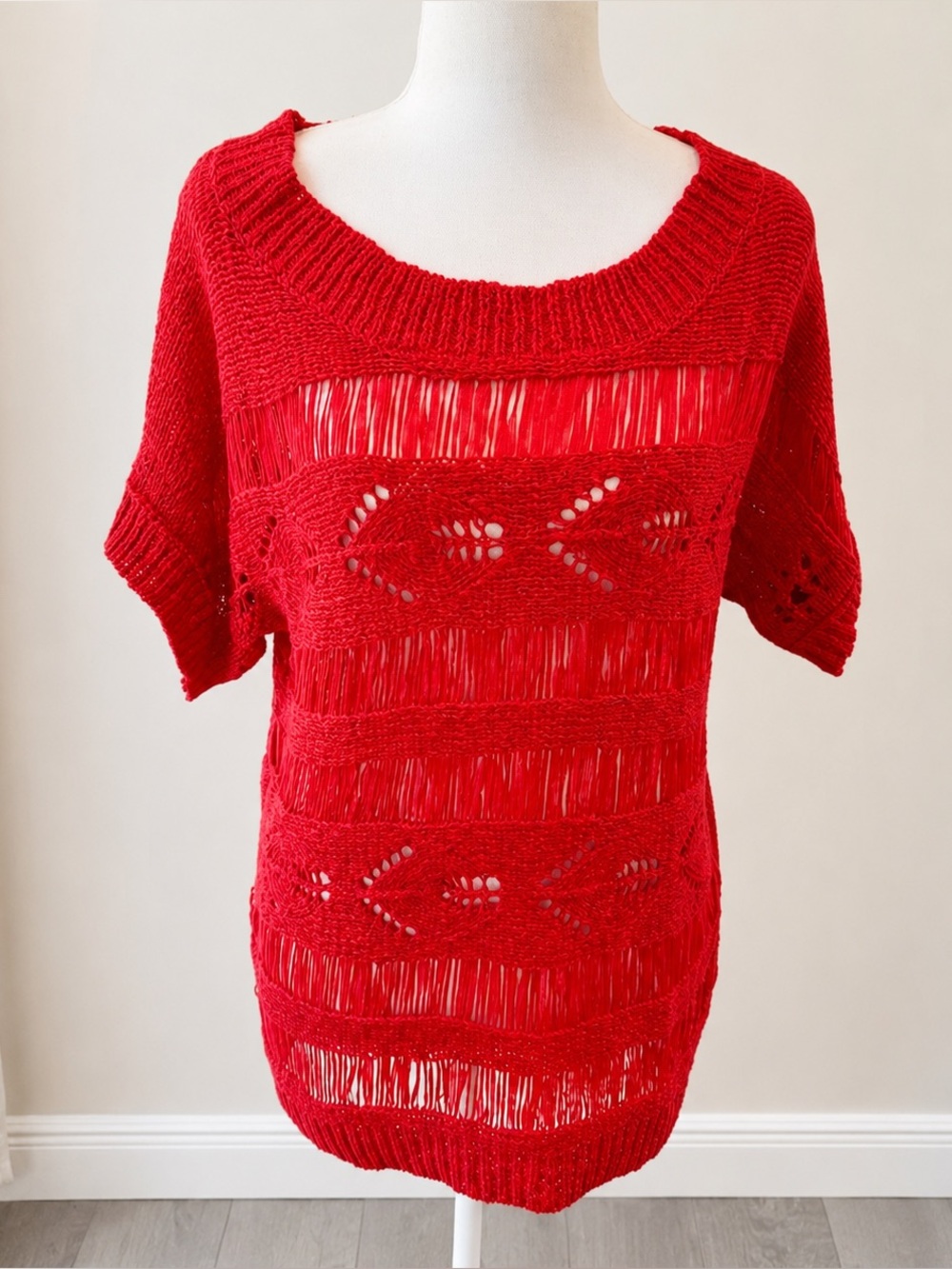 Dolce Cabo VGUC Red Open Knit Sweater Medium Y2K Boho Sheer